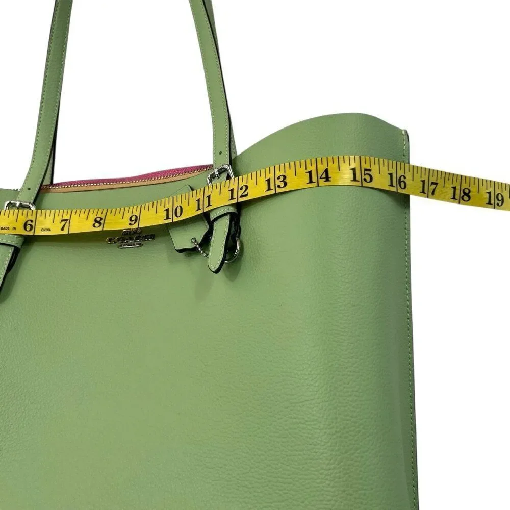 Coach Mollie Two Tone Cross Grain Leather Large Tote Bag in Light Pistachio and